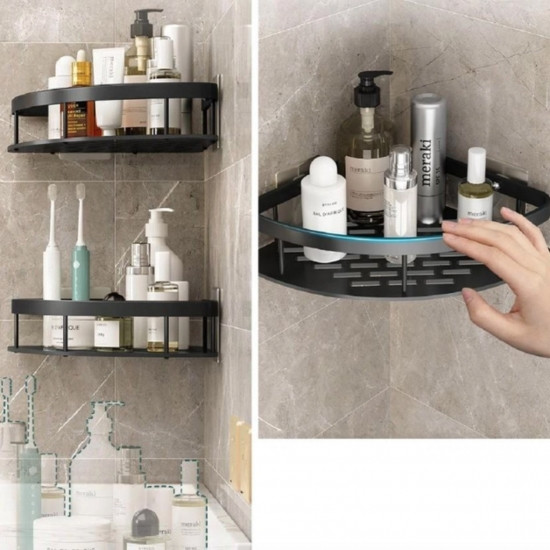 Полка алюминиевая для ванной комнаты и душа угловая 21*21*5см черный Винница - изображение 2