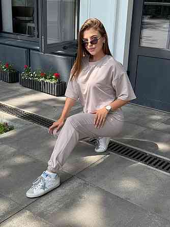 Спортивный костюм женский футболка и штаны джогеры Бежевый XL-XXL Харьков