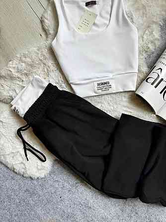 Жіночий прогулянковий костюм-двійка: топ і штани двонитка + мікродайвінг Чорний, 46/48 Одеса