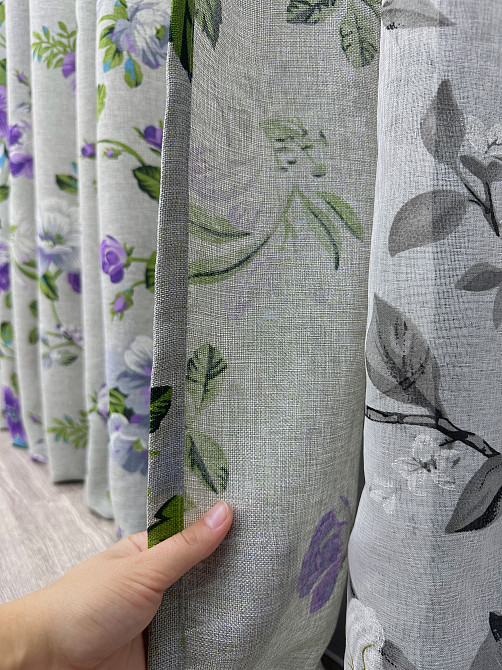 Комплект штор VR-Textil Лен Прованс 200х270 2шт и Тюль 600х270 2084ш-1681т Светло-серый с фиолетовым и белым 71-208/7 Киев - изображение 6