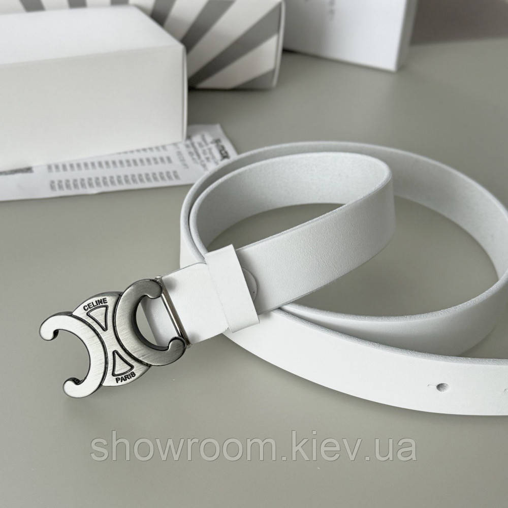 Жіночий білий ремінь шкіряний Celine grey (3 cм) Київ - фото 4