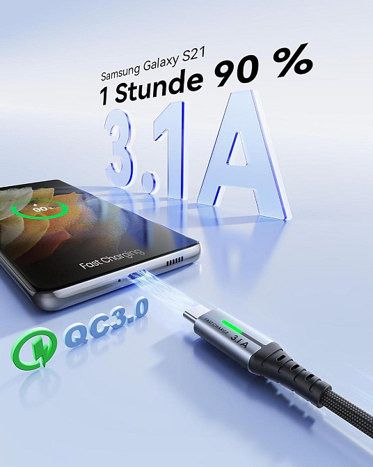 Кабель INIU USB-A→USB-C 3 шт (2м+2м+0,5м) чорний нейлоновий плетений 3.1A PD 480Mbps LED швидка зарядка Київ - фото 4
