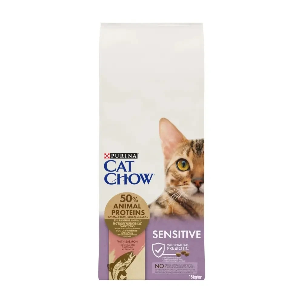 Сухий корм CAT CHOW Sensitive для дорослих котів із чутливою шкірою та травленням, з лососем, 15 кг Київ - фото 2