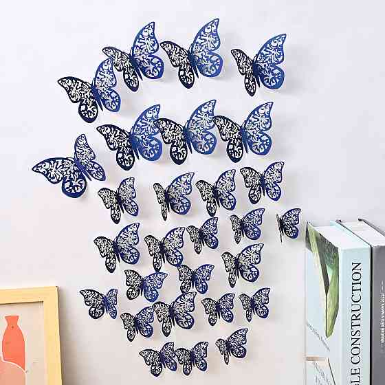 Метелики на стіну на скотчі 12 штук синій Київ