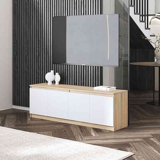 Тумба под телевизор VAYS в гостиную, современная с полками, без ручек R-31 Дуб Сонома-Белый фасад Львов