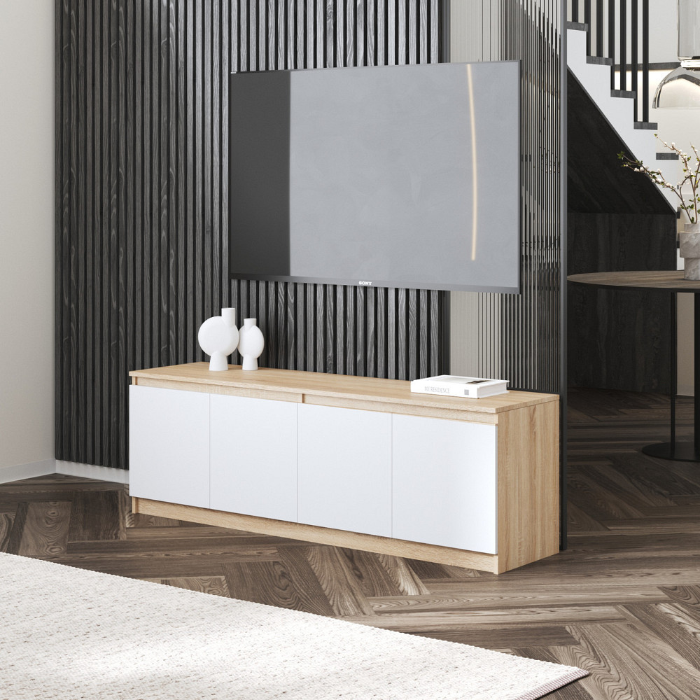 Тумба под телевизор VAYS в гостиную, современная с полками, без ручек R-31 Дуб Сонома-Белый фасад Львов - изображение 1