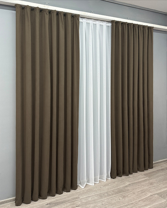 Комплект готовых штор VR-Textil Микровелюр Petek № 1831ш Кофейный 200х290 см 2 шт (32-148) Киев - изображение 4