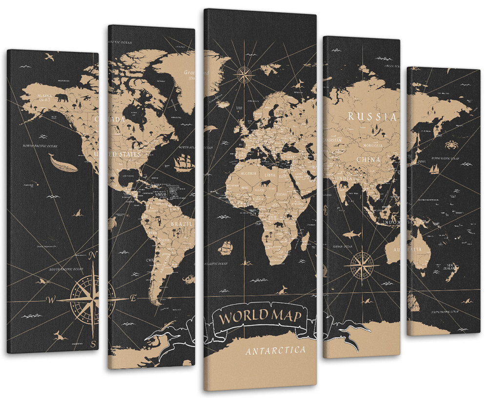Модульна картина у вітальню / спальню Карта світу коричнева Art-441_5 ( 80х118см ) Київ - фото 1