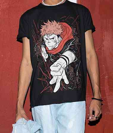 Футболка з аніме принтом Магічна битва оверсайз (S/M/L) Чорний AnimeJ1136 Дніпро