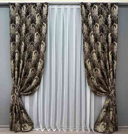 Комплект готовых штор VR-Textil Парча № 1774ш Венге с бежевым 155х290 см 2 шт (33-0738) Киев