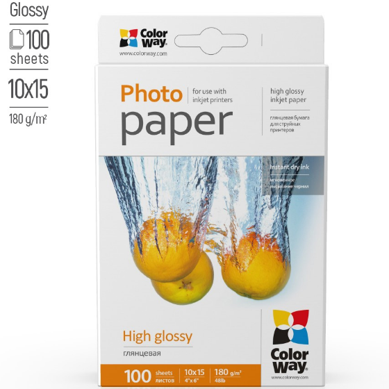 Папір 10*15см глянцевий 180г/м 100 шт ColorWay PG1801004R Житомир