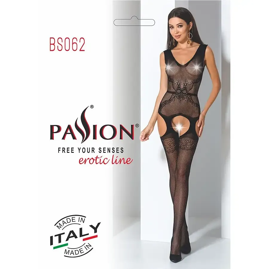 Сітчастий бодістокінг Passion BS062 One Size, Black, комбінезон, імітація панчіх, відкритий доступ Львов - изображение 7