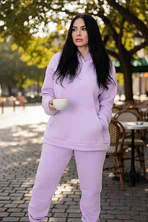 Женский спортивный теплый костюм на флисе батал Сиреневый 4XL/5XL Харьков