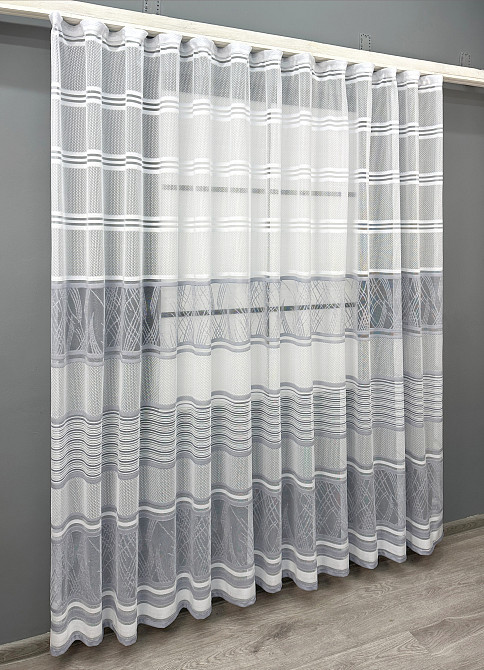 Короткий тюль VR-Textil 1949т Жаккард Белый с серым 300х200 см (42-0883) Киев - изображение 3