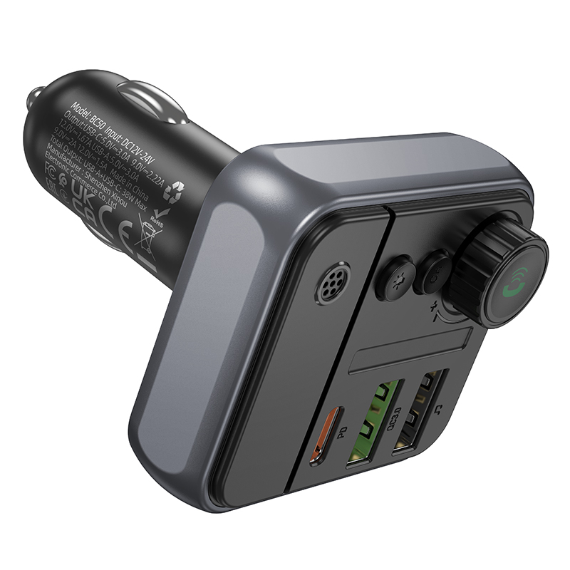 Автомобільний зарядний пристрій з FM-модулятором BOROFONE BC50 Ascenso PD20W+QC3.0 car BT FM transmitter Black Одеса - фото 7