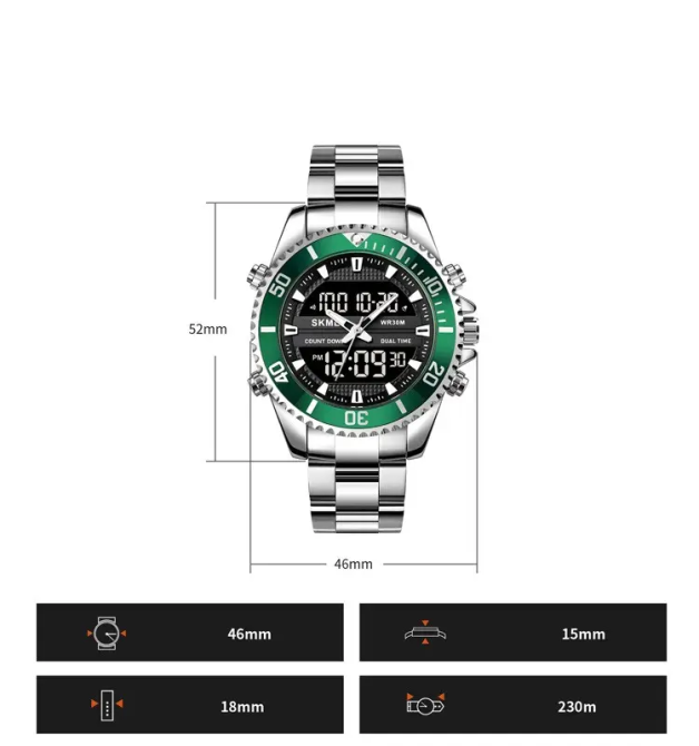 Мужские наручные часы Skmei 1850 (Серебристый с зеленым) Винница - изображение 9