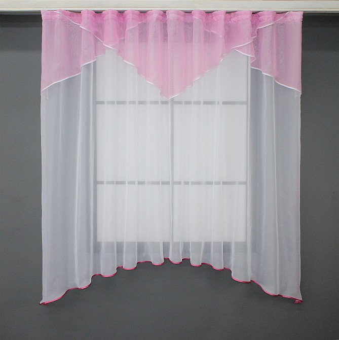 Кухонний тюль арка з ламбрекеном VR-Textil № 025к Білий із рожевим 270х170 см (52-0435) Київ - фото 1
