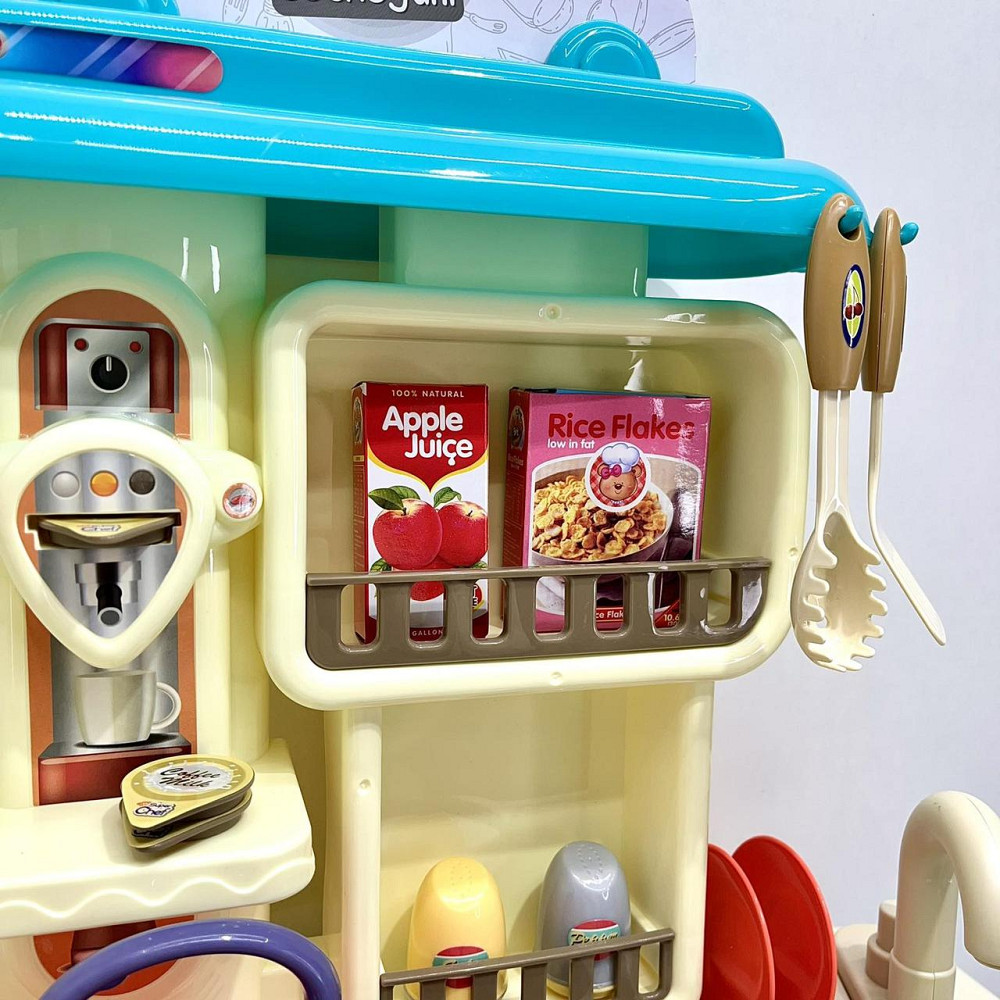 Кухня 42 предмети посуд продукти плита мийка-льюча вода пар музика світло на батарейках Бірюзова (16890A) Чернігів - фото 9