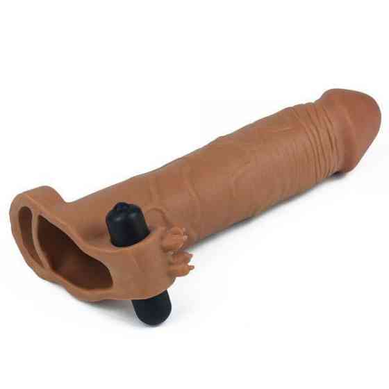 Насадка для збільшення пенісу з вібрацією Add 3" Vibrating Penis Sleeve, Brown Sex Aura Київ