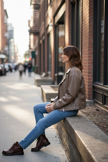 Куртка косуха женская весна/осень Коричневый M Харьков - изображение 7