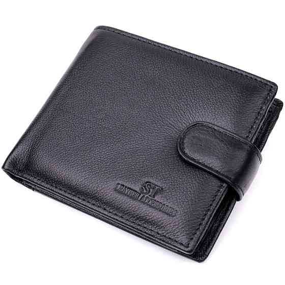Мужской бумажник среднего размера из натуральной кожи ST Leather 22444 Черный Киев