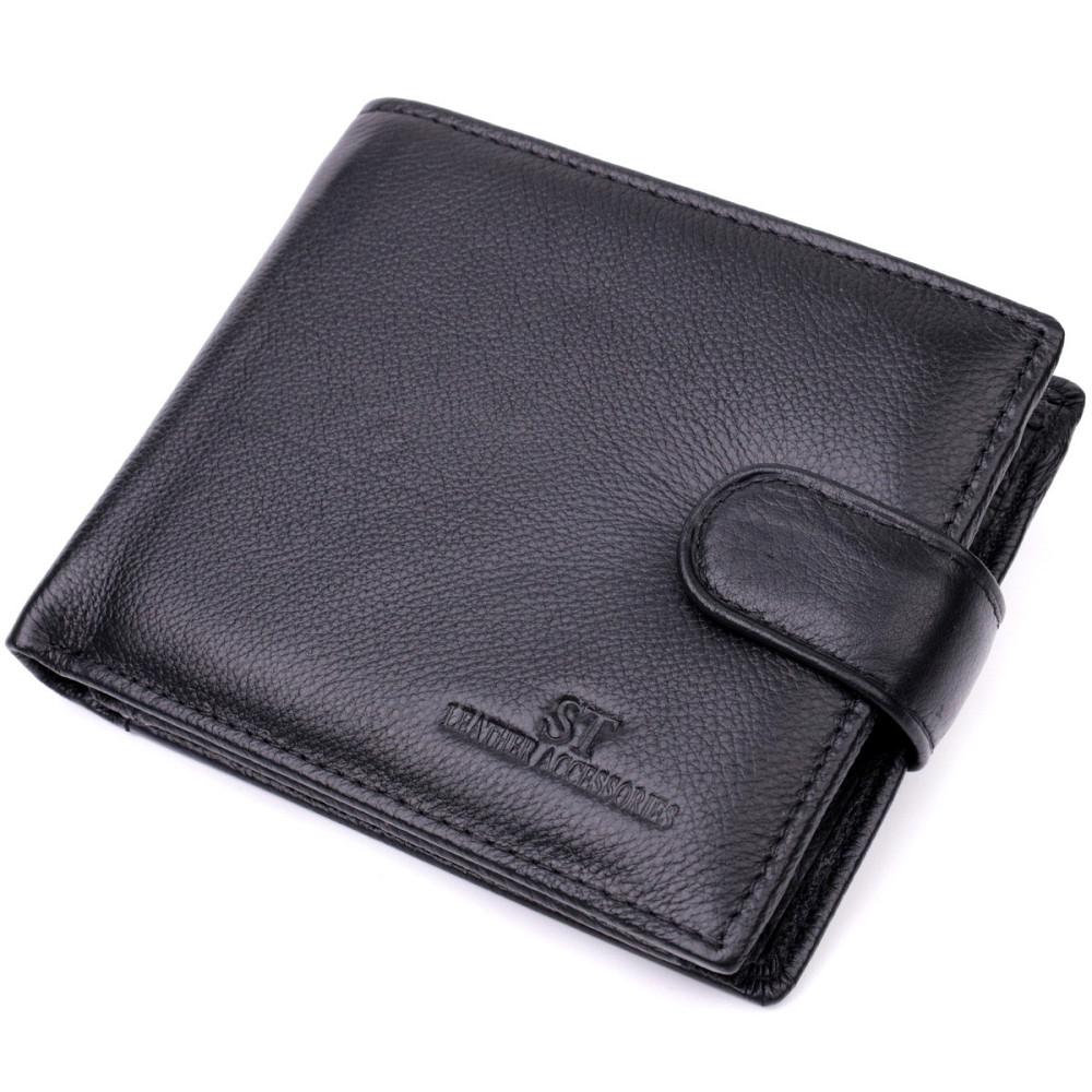 Мужской бумажник среднего размера из натуральной кожи ST Leather 22444 Черный Киев - изображение 5