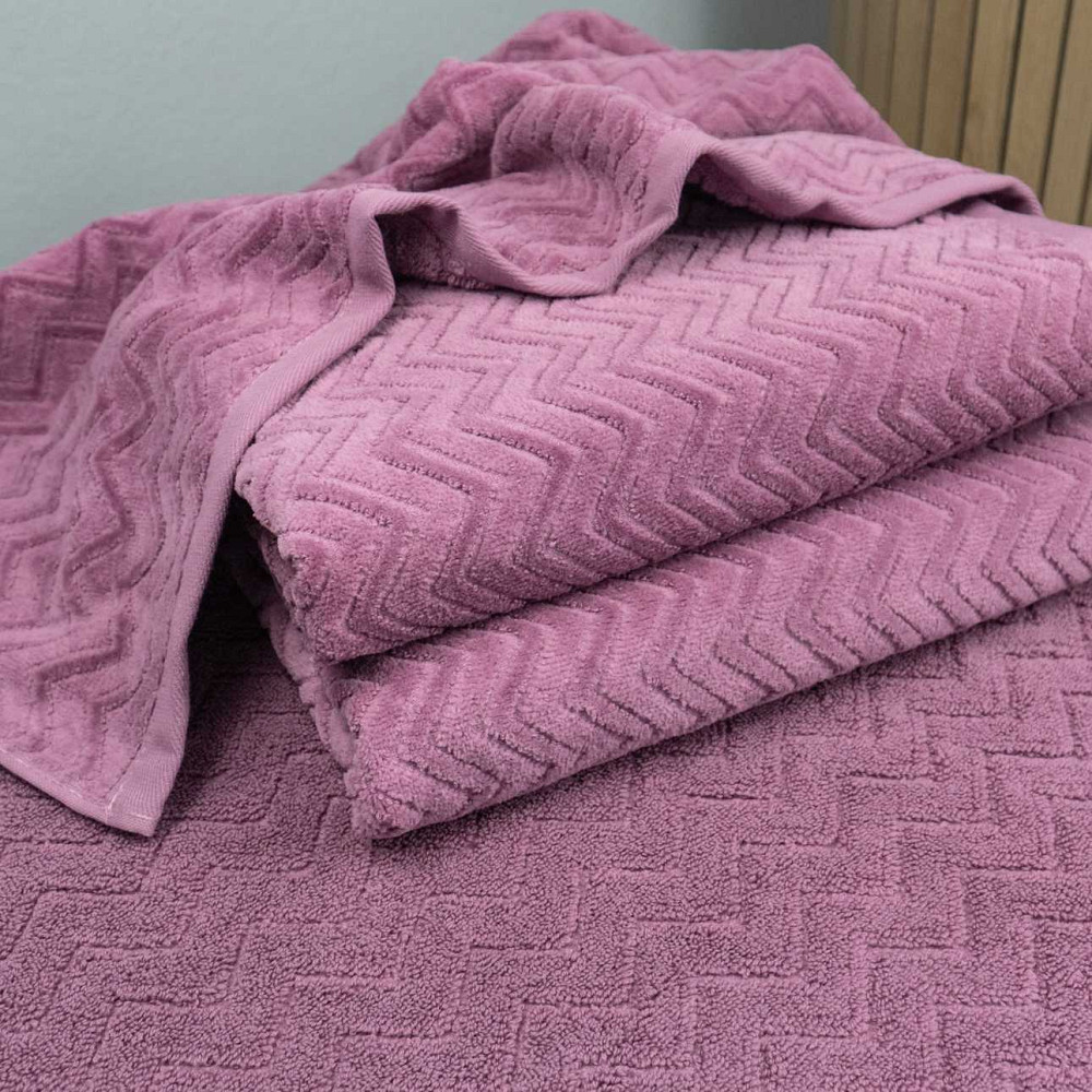 Набор махровых полотенец Жаккардовых с велюром 3шт GM Textile 40x70см, 50x90см, 70x140см 550г/м2 (Фиолетовый) Сумы - изображение 4