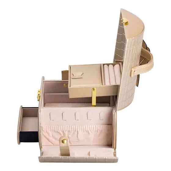 Yiwu Скринька для прикрас з еко шкіри 3 яруси із замком органайзер для ювелірних виробів HP-5-2 Коломыя