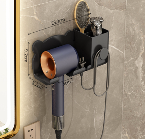 Органайзер пластиковый для ванной комнаты, настенный держатель для фена 23.2×8.2×9.2см, черный цвет Каменец-Подольский
