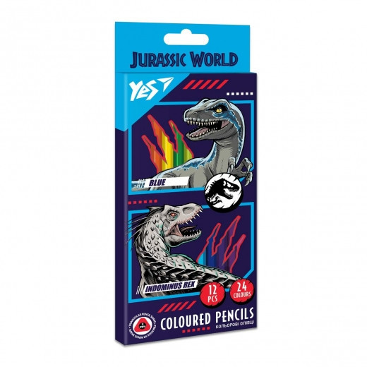 Олівці кольорові 12/24 кол. "Yes" Jurassic World двосторонні тригранні, 290679, шт Київ - фото 1