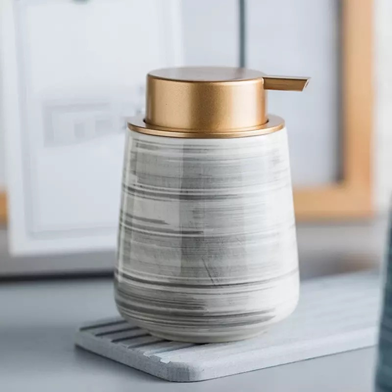 Дозатор керамический для жидкого мыла, моющих средств Bathlux 400 мл, для ванной и кухни Серый Каменец-Подольский - изображение 3