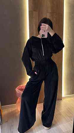 Жіночий стильний повсякденний комбінезон велюр плюш Чорний, 44/46 Одеса