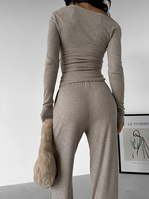 Женский базовый костюм двойка: лонгслив и брюки ангора рубчик Беж, 42/44 Одесса - изображение 10