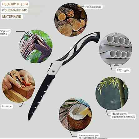 Ручная складная пилка 130 мм из прочной стали 29 см черно-белый Киев
