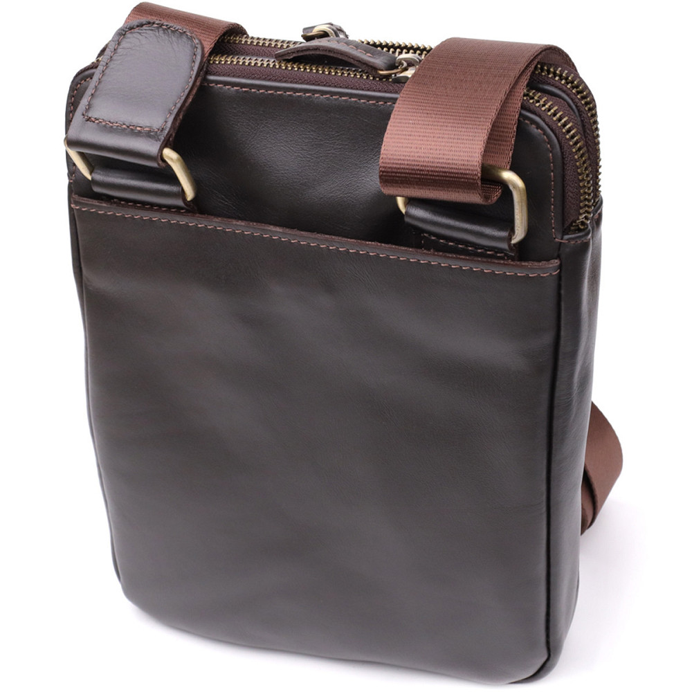 Вертикальная мужская сумка через плечо из гладкой натуральной кожи Коричневый (SHVIGEL) Киев - изображение 6