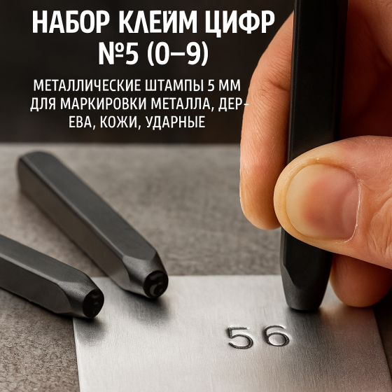 Набор клейм цифр №5 (0–9), металлические штампы 5 мм для маркировки металла, дерева, кожи, ударные Харьков