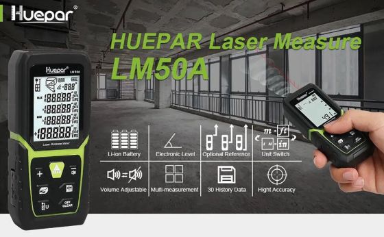 Далекомір-лазерна рулетка Huepar LM120A 120 м з акумулятором і електронним рівнем Вінниця