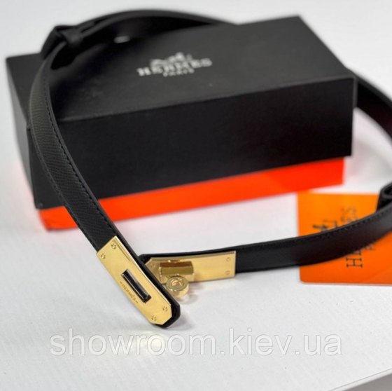 Черный женский ремень из натуральной кожи Hermes (280-1) Киев