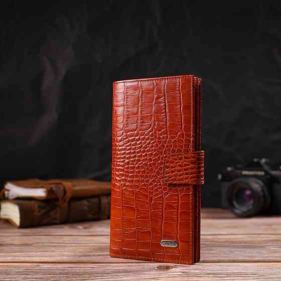 Лакированное вертикальное мужское портмоне из натуральной фактурной кожи с тиснением под крокодила CANPELLINI 21719 Коричневое Киев