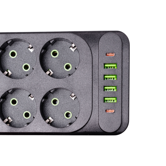 Мережевий фільтр подовжувач 3 м на 6 розеток 4 USB 2 Type-C та кнопкою вимкнення HP-5-15 Коломия