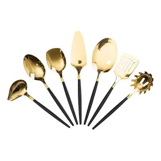 Yiwu Набір кухонного приладдя 12 предметів столові прилади з нержавіючої сталі Золото з чорним Коломия