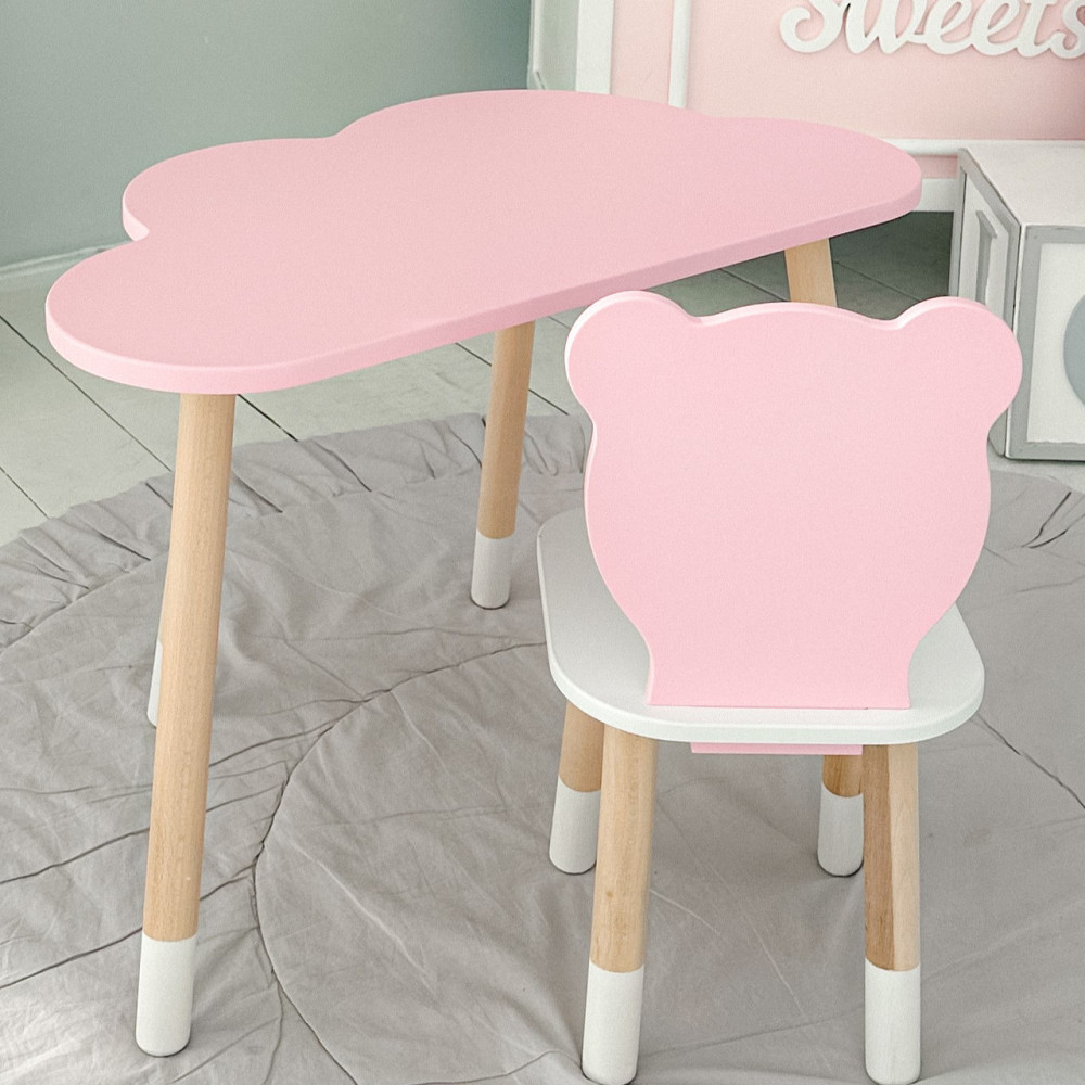 Стіл тучка і стільчик дитячий рожевий медвежа з білим сидінням. Столик для занять, ігор, їжі Київ - фото 1
