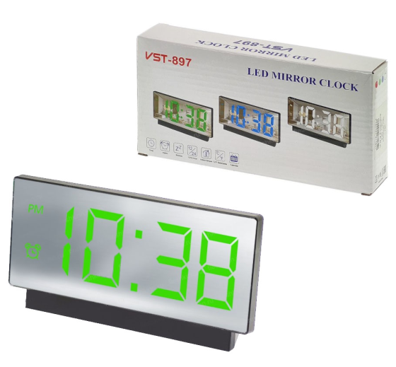 Годинники електронні VST-897-4, яскраво-зелений, температура, USB Дніпро