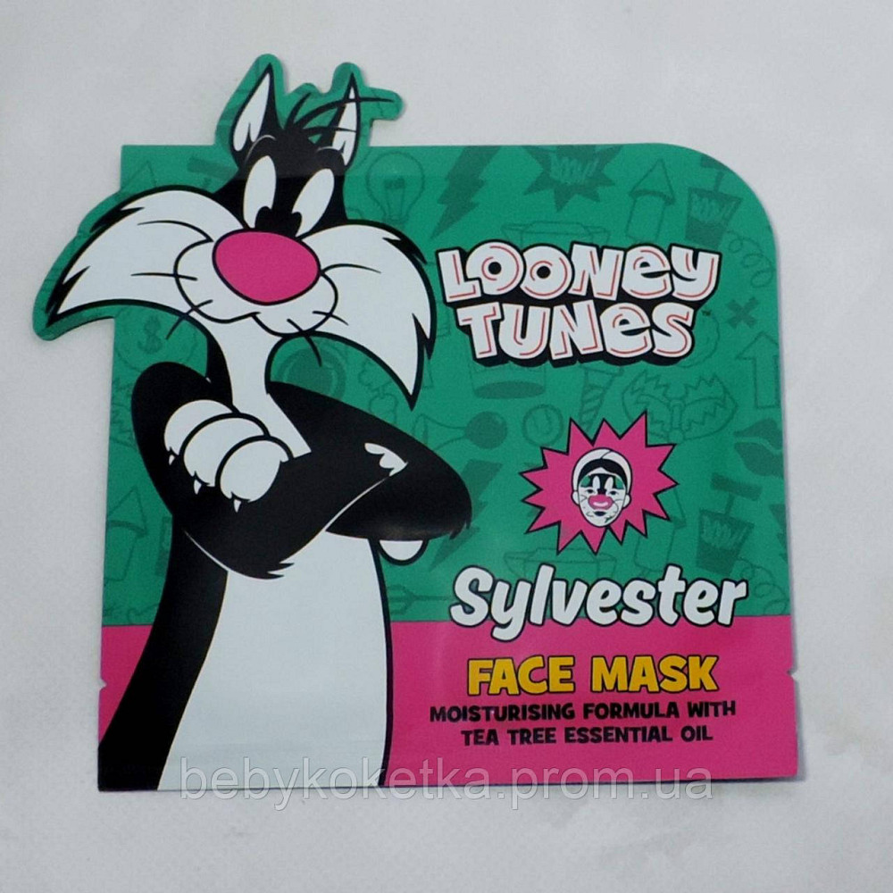 Дитяча тканинна маска для обличчя зволожуюча з ексирактом єфірної олії чорного дерева Looney Tunes Sylvester 20 мл. Львів - фото 1