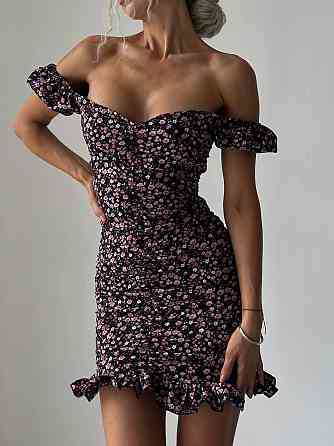 Женское легкое романтичное мини платье в цветочный принт софт Черный 2, 42/44 Одесса