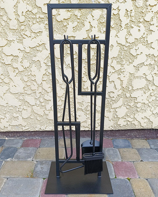 Кований набір для каміну LOFT №6 чорний (стійка, совок, щітка, кочерга, щипці) Київ - фото 2