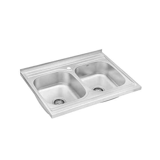 Кухонная мойка накладная с нержавеющей стали Kroner KRP Satin - 60х80Z на две чаши (0.8 мм) Киев