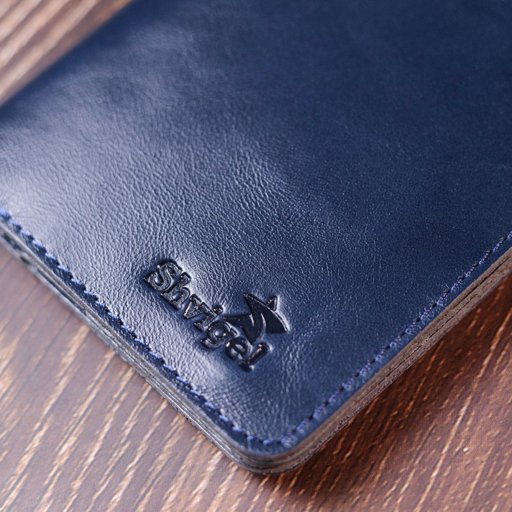 Удобное портмоне из натуральной кожи Shvigel 16611 Синий Киев - изображение 10