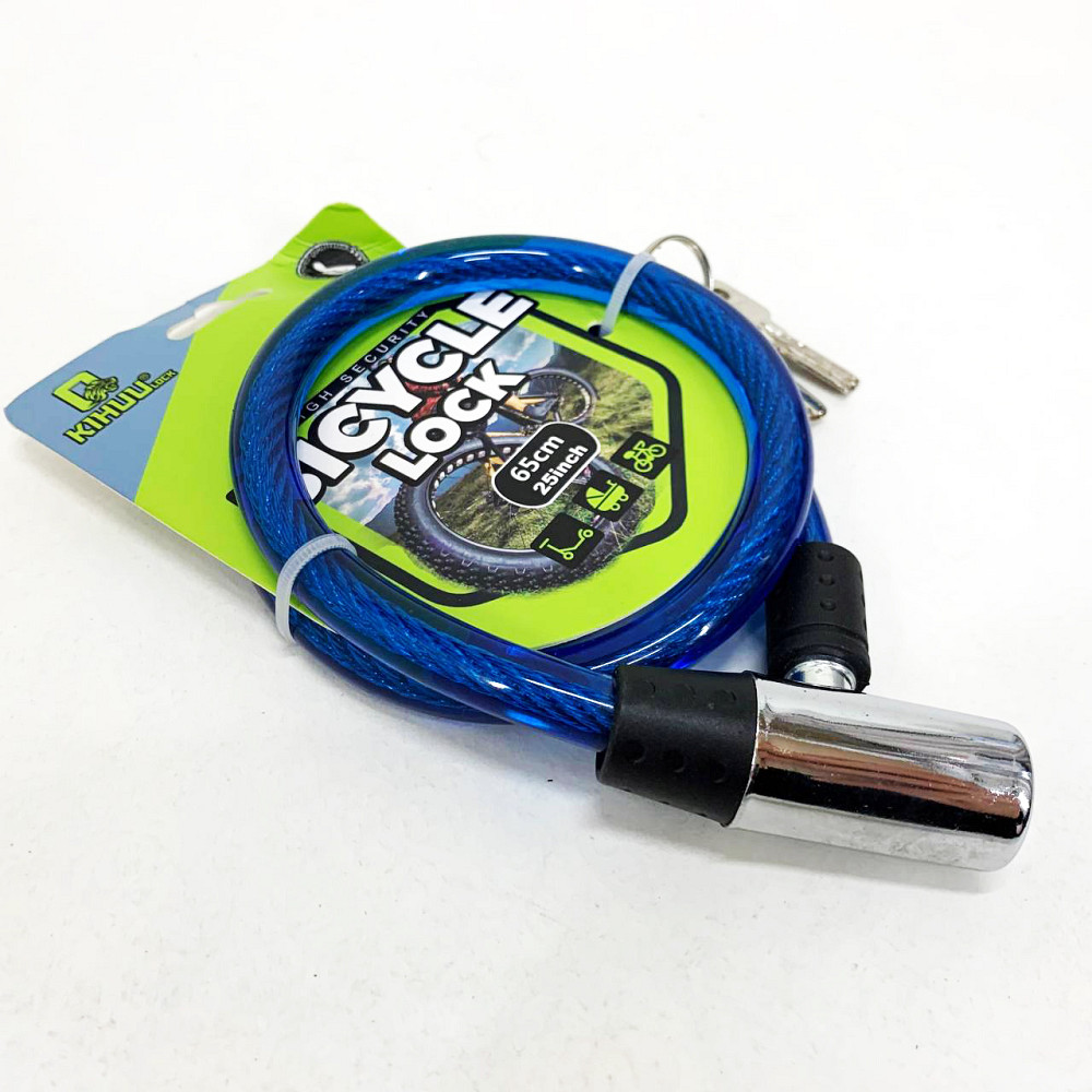 Замок велосипедный 185, 12*65 тросовый, 2 ключа. Цвет: синий YL-38 Львов - изображение 1