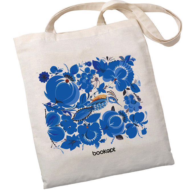 Екошопер BookOpt BK4001 Петриківський розпис Сині квіти бежевий Київ - фото 1